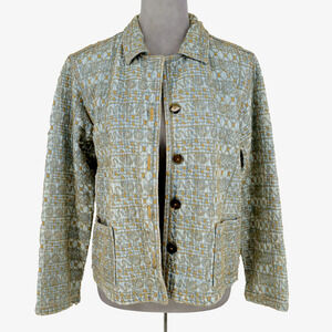 Click by Color Me Cotton Jacket Womens Medium Blue Denim Gold Embroidery Flaws
